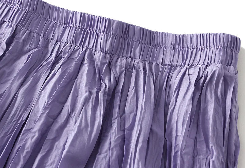UCXQ Simple Luxury Multi Solid Colors Pleated Skirt For Women's Large Hem Folds A-line Skirts Female 2024 Spring Autumn 23A7004