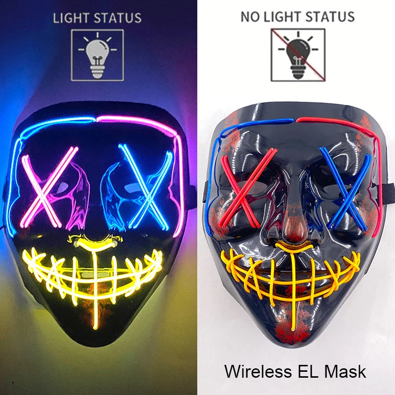 Wireless Neon LED Purge Mask Glow in The Dark Cosplay Horror Mask Halloween Masquerade Party Masks Glowing Funny Dress Up