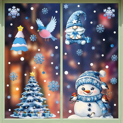 Christmas Window Stickers Winter Snowman Santa Claus Snowflake Elk Static Stickers Glass Ornaments Merry Christmas Decor