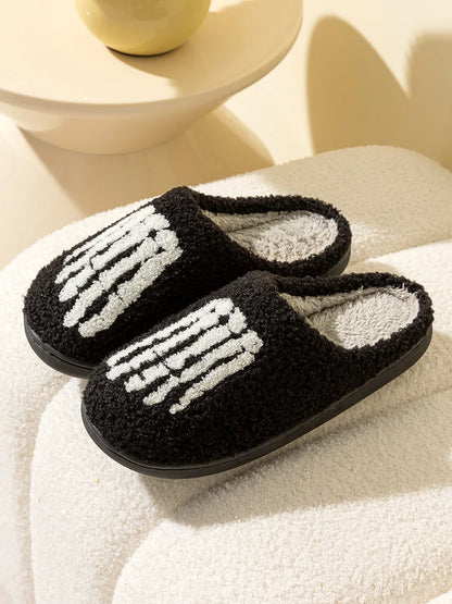 Fashion Halloween Slippers Indoor Warm Winter Cute Skull Toes Funny Women Slipper Soft Sole Anti-slip Home Plush Shoes for Gift