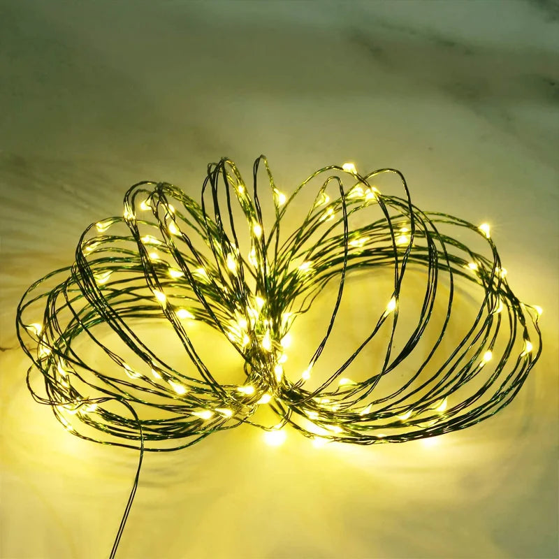 200m Christmas Green Cable LED String Fairy Lights Garland Outdoor Waterproof Decoration Lamp For Party Halloween Garden House