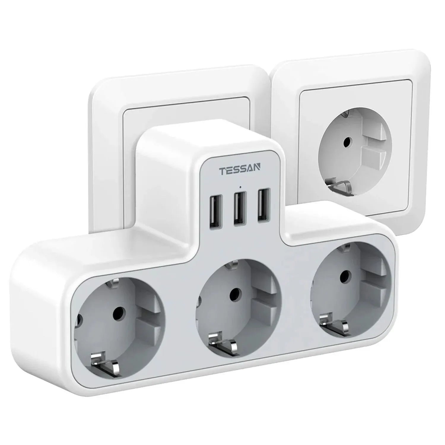 TESSAN EU Plug Power Strip with 3 AC Outlets +3 USB Ports, 6 In 1 Wall Charger Power Socket Adapter Overload Protection for Home