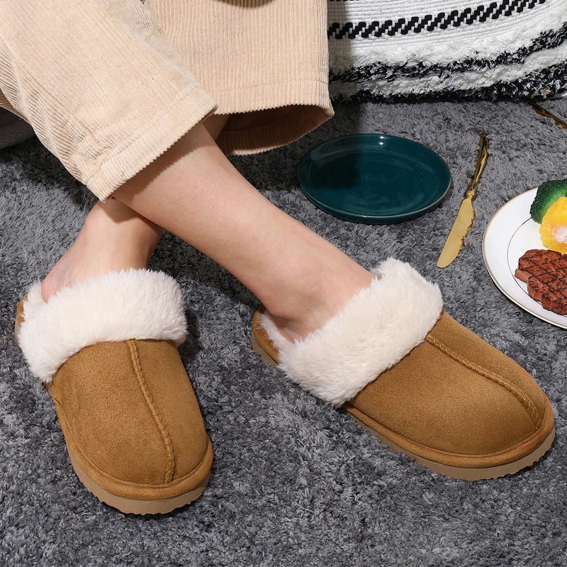 Comwarm Fluffy Winter Slippers For Women Furry Fuzzy Home Shoes Faux Fur House Plush Slippers Indoor Warm Comfy Mute Flats Slide
