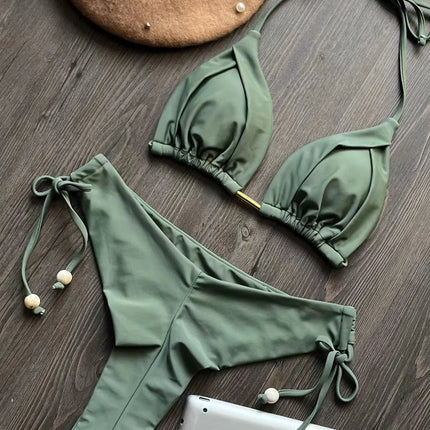 2025 New Sexy Triangle Bathing Suit for Women Brazilian Bikinis Halter Swimwear Push Up Swimsuit Metal Chain Beach Bikini Set