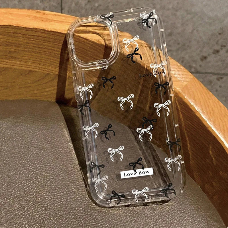 Colorful Bow Print Clear Case  For iPhone 16 14 13 12 11 15 Pro Max SE XR X XS 7 8 Plus Transparent Tpu Shockproof Phone Cover