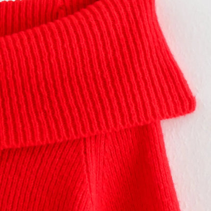TRAFZA Women Fashion Solid Off Shoulder Sweater Long Sleeve Knitted Pullover Sweater Autumn Female Casual Knitwear Chic Top