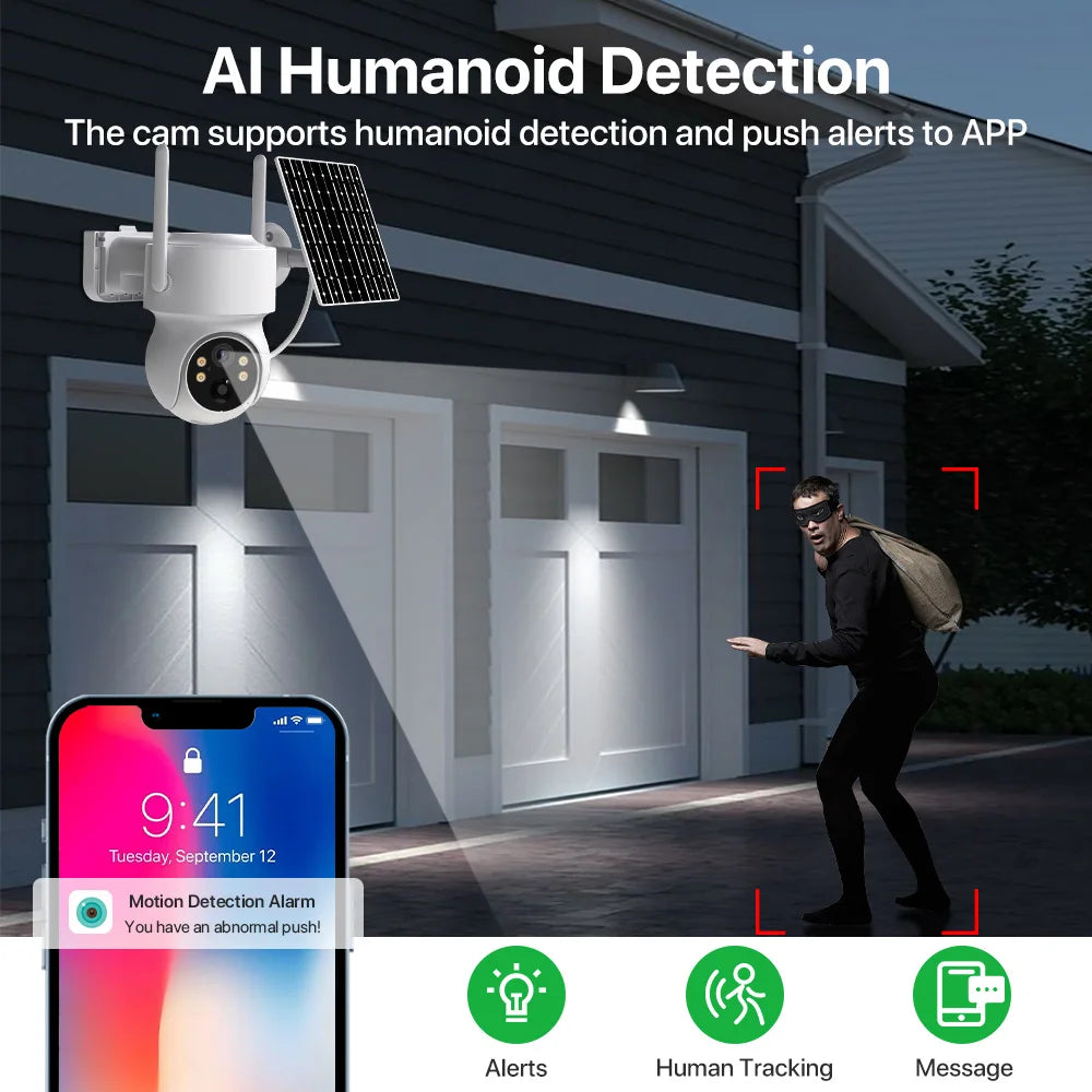 WiFi PTZ Camera Outdoor Wireless 10X Zoom Solar IP Camera 4MP Built-in Battery Video Surveillance Camera Long Time Standby iCsee