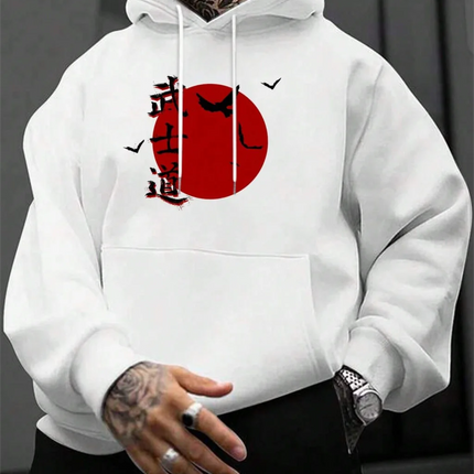 Japanese Cartoon Printing Men Hoody O-Neck All Match Loose Sweatshirt Fashion Fleece Basic Daily Hoodie Autumn Novelty Clothes