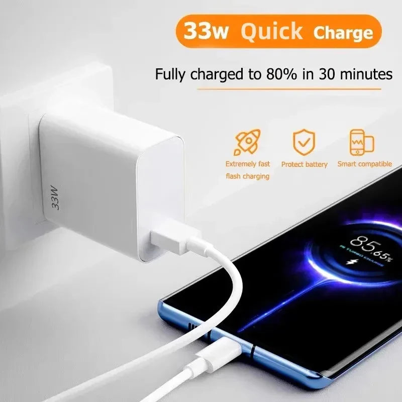 33W USB Charger Quick Charge 3.0 Fast Charging Mobile Power Adapter For Xiaomi Huawei Samsung Phone Charger with 6A Cable Charge