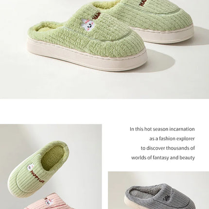 Thick Sole Home Outside Indoor Men and Women Couples Winter Household Warm Fluffy Slippers High Heels Plush Cotton Shoes Ladies