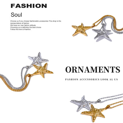 Yhpup 316L Stainless Steel Starfish Pendant Necklace Rust Proof Statement 18K Gold PVD Plated Individualistic Holiday Jewelry