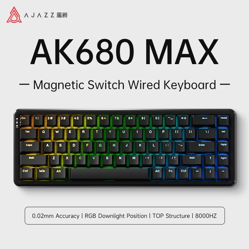 AJAZZ AK680 MAX Magnetic Switch Mechanical Keyboard 60% Rapid Trigger 0.01mm 8K/1K Return 68 keys Wired/Wireless Gaming Keybaord