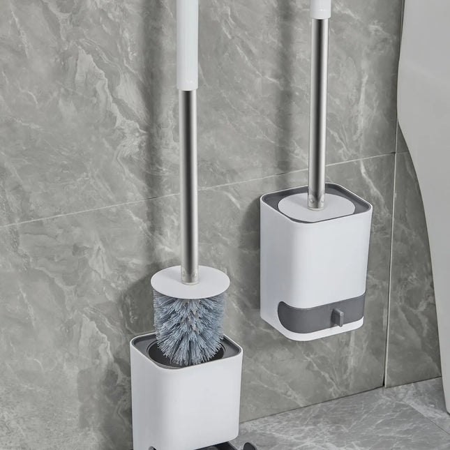 Punch-Free Wall Mounted Toilet Brush with Drainable Base Long Handle Plastic Toilet Cleaning Brush Bathroom Accessories