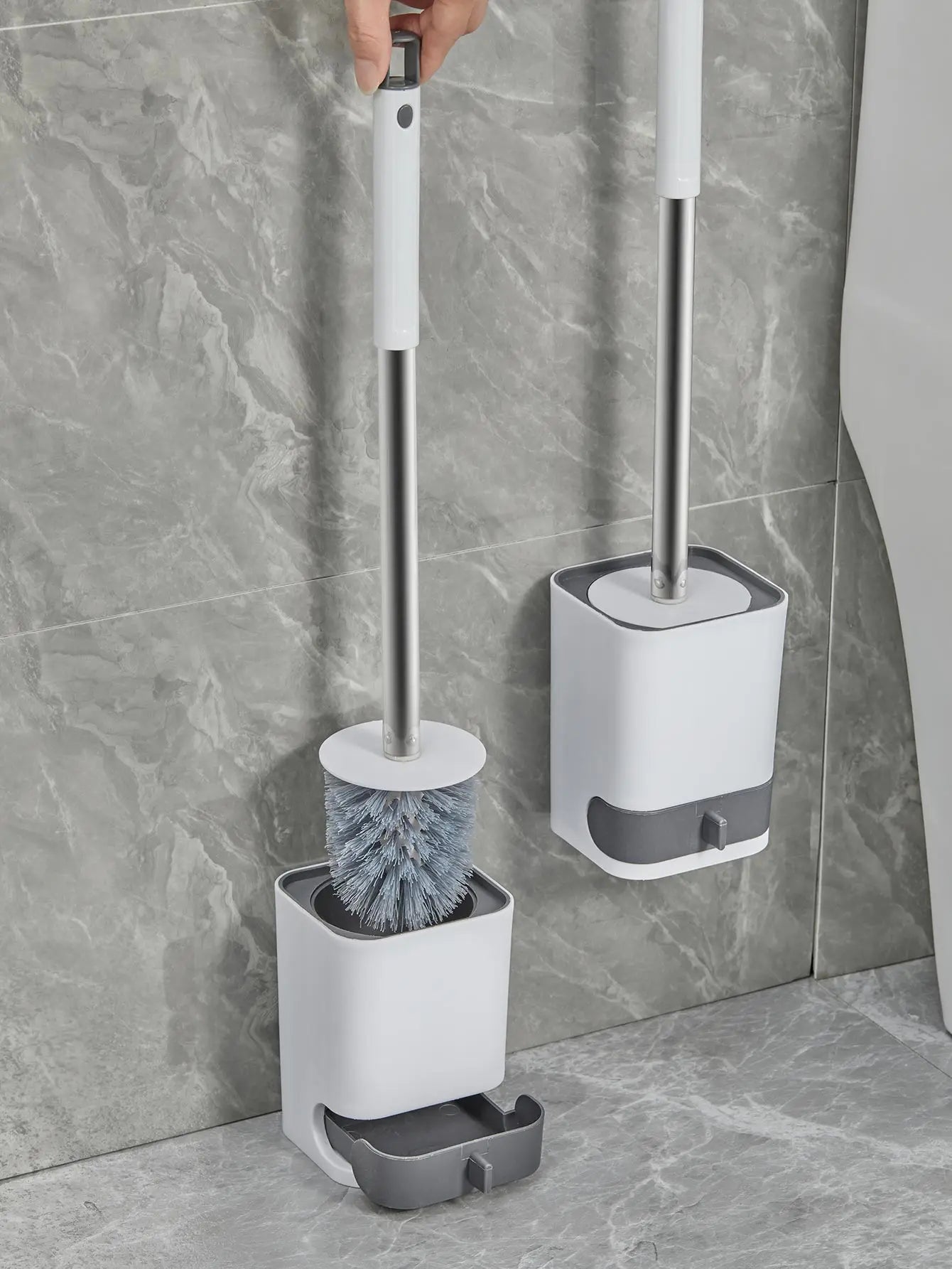 Punch-Free Wall Mounted Toilet Brush with Drainable Base Long Handle Plastic Toilet Cleaning Brush Bathroom Accessories