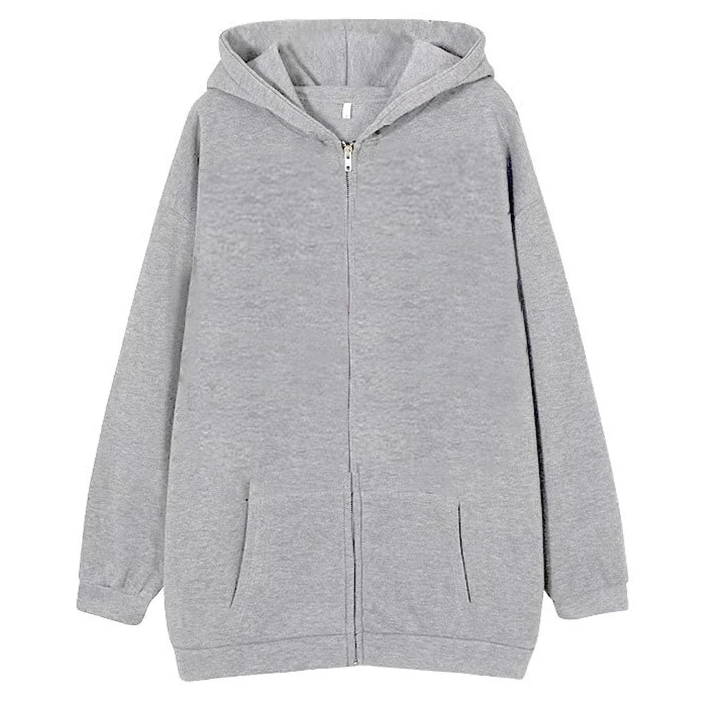Men's Fleece Jackets Fashion Zipper Sweatshirts Spring Autumn Loose Casual Hoodies Women's Y2k Long Sleeve Solid Hooded Jacket