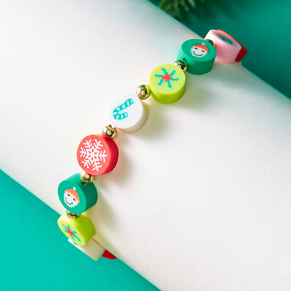 Christmas Colorful Polymer Clay Beaded Brcelets for Women Cute Cartoon Santa Claus Elk Snowflake Bracelet New Year Jewelry Gifts