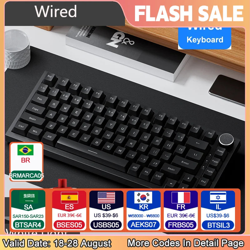 AJAZZ AK820 Wired with rotary volume buttons Hot-swappable keys for office and home mechanical keyboards