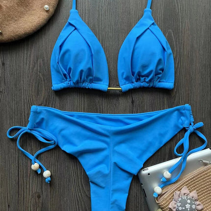 2025 New Sexy Triangle Bathing Suit for Women Brazilian Bikinis Halter Swimwear Push Up Swimsuit Metal Chain Beach Bikini Set