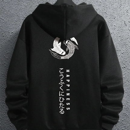 Japanese Cartoon Printing Men Hoody O-Neck All Match Loose Sweatshirt Fashion Fleece Basic Daily Hoodie Autumn Novelty Clothes