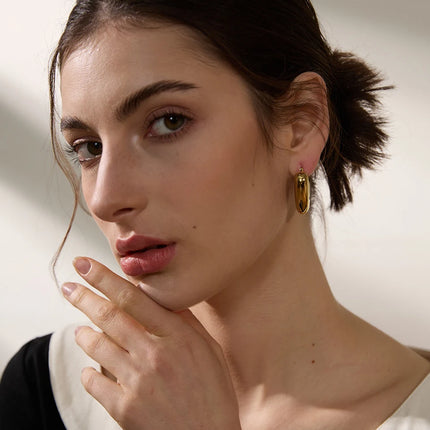 Yhpup Fat Fashion Stainless Steel Heart Chunky Hoop Earrings Charm Metal Texture Rust Proof Versatile Jewelry серьги тренд