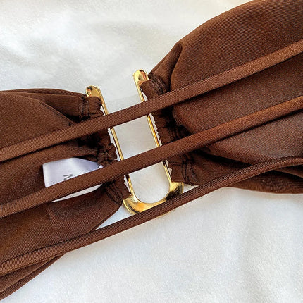 Solid Color Bikinis Push Up Swimwear Women Halter Bikini Set Shiny Swimsuit Push Up Bathing Suits Bandage Beachwear Thong