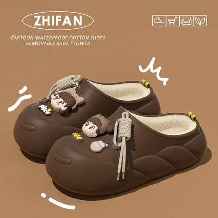 Winter Cute Cloud Cotton Slippers Women Cartoon Characters Indoor Home and Outdoor Garden  Casual Toe Wrap Non Slip Heel Shoes