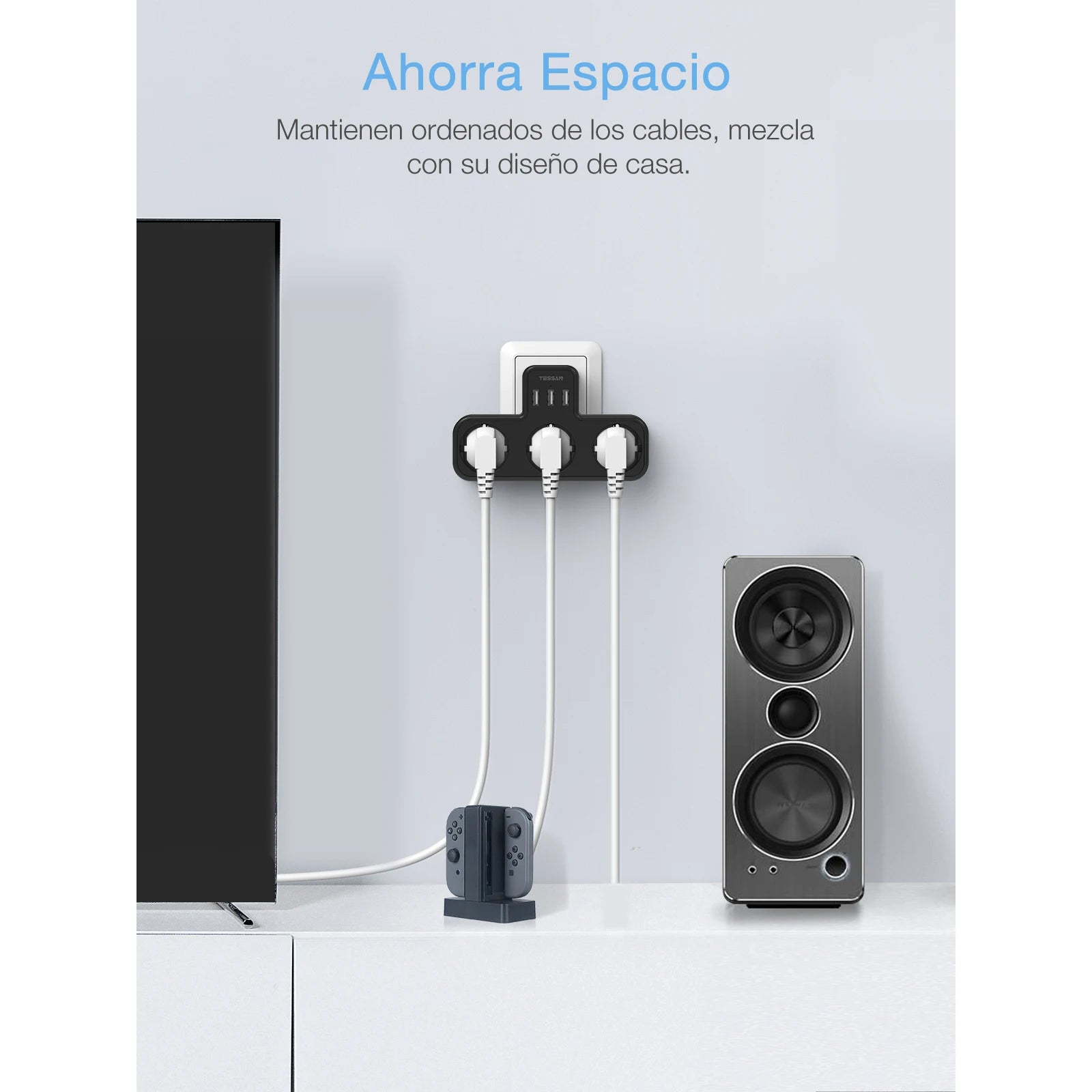 TESSAN EU Plug Power Strip with 3 AC Outlets +3 USB Ports, 6 In 1 Wall Charger Power Socket Adapter Overload Protection for Home