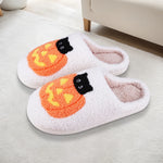 Halloween Pumpkin Cat Slippers Plush Closed Toe Slippers Flat Thermal Slippers Fuzzy Pumpkin Slippers for Outdoor Indoor Bedroom