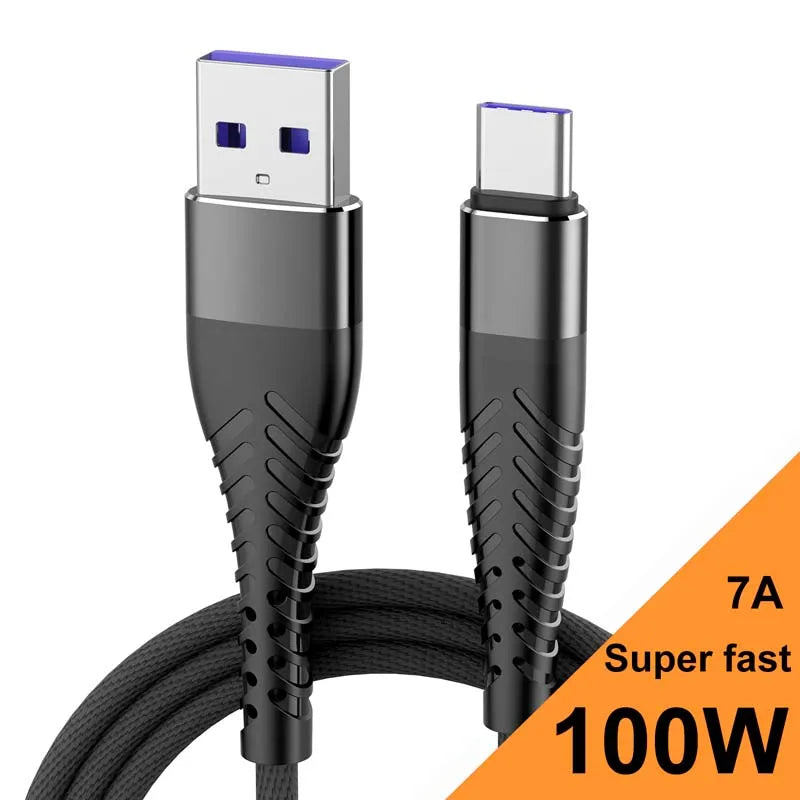 100W USB To Type C Super Fast Charging Cable For Samsung Huawei Xiaomi Mobile Phone Charger Cable 0.25m 1m 2m 3m Nylon Data Cord