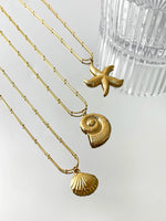 Peri'sbox Minimalist Starfish Stripe Conch Scallop Shaped Pendant Necklace for Women Waterproof Trend Jewelry Summer Beach Party