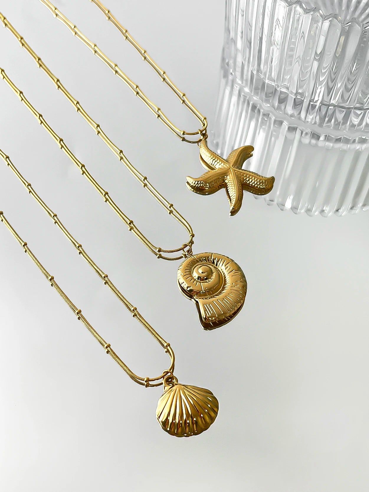 Peri'sbox Minimalist Starfish Stripe Conch Scallop Shaped Pendant Necklace for Women Waterproof Trend Jewelry Summer Beach Party