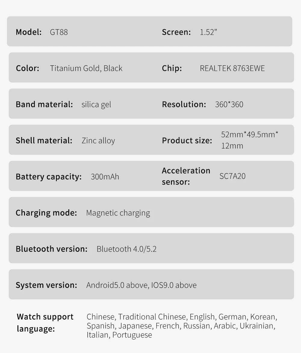 1.52 inch Bluetooth Call Smart Watch Men Sports Fitness Tracker Heart Rate Monitor Music Playback Smartwatch For Android IOS