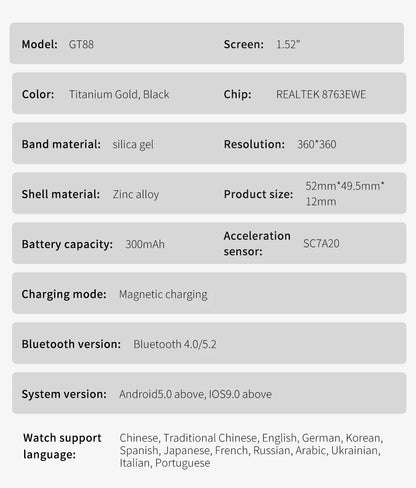 1.52 inch Bluetooth Call Smart Watch Men Sports Fitness Tracker Heart Rate Monitor Music Playback Smartwatch For Android IOS
