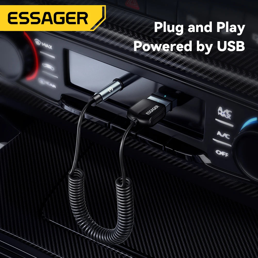 Essager USB Bluetooth 5.0 Receiver Aux Bluetooth Adapter For Car 3.5mm Jack Speaker Auto Handfree Car Audio Music Transmitter