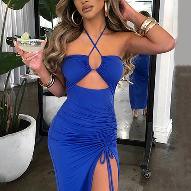 Sleeveless Sexy Female Midi Backless Dresses Slim Night Club Party Women's Dress Bodycon Vestidos Elegantes Para Mujer