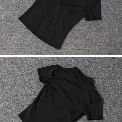 Summer High Quality Waist Slimming Training Tops Women's Quick-drying Tight Stand Collar Full Zipper Short Sleeves Yoga shirts