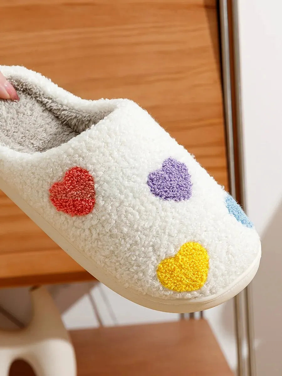Women's Cute Small Heart Design Slippers Multicolor Winter Home Shoes Romantic Love Comfy Flat Girl Friend Gift Houseshoes