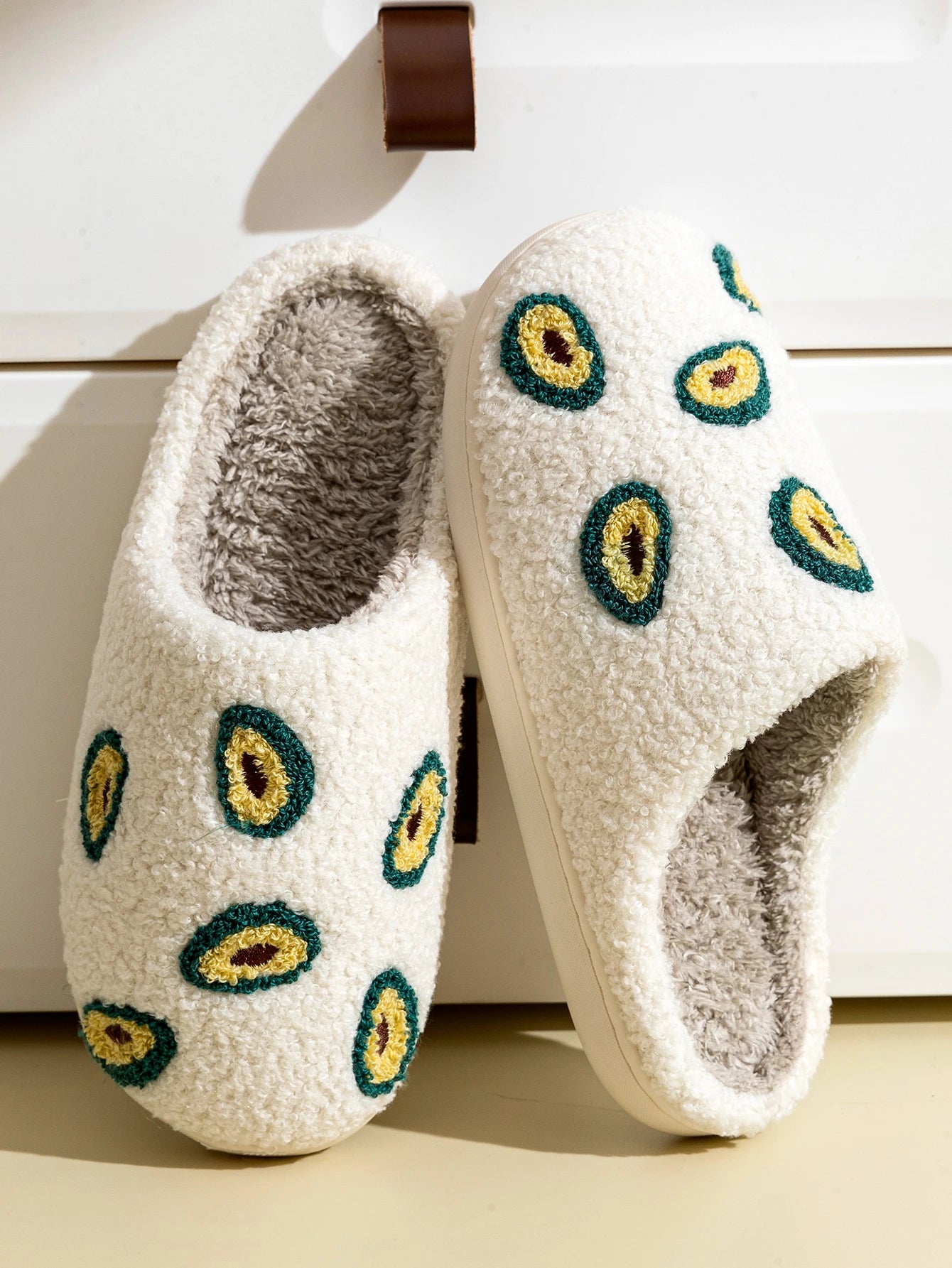 Cute Avocado Women Slippers Winter Warm Indoor Fruit Cartoon Funny Soft Non-slip Slipper Cherry Strawberry Comfy Cotton Shoes
