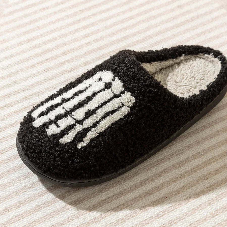 Fashion Halloween Slippers Indoor Warm Winter Cute Skull Toes Funny Women Slipper Soft Sole Anti-slip Home Plush Shoes for Gift