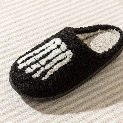 Fashion Halloween Slippers Indoor Warm Winter Cute Skull Toes Funny Women Slipper Soft Sole Anti-slip Home Plush Shoes for Gift