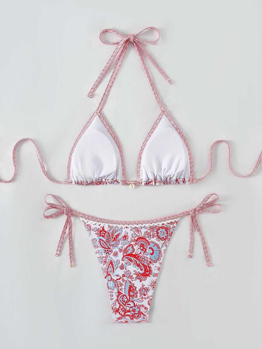 2025 Halter String Triangle Two Piece Bikini Women Swimwear Female Swimsuit Bathers Bathing Swimming Suit Beachwear Summer