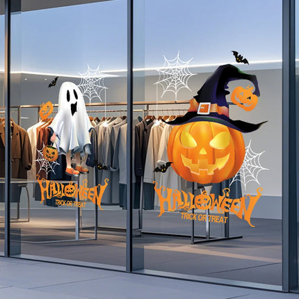 2 Pieces 45Cm*60Cm Halloween Window Stickers - Evil Spirit, Pumpkin Static Stickers, Easy to Remove and Remove Glass Decoration for Home, Indoor/Outdoor Party Use, Halloween Decoration, Holiday Home Decoration