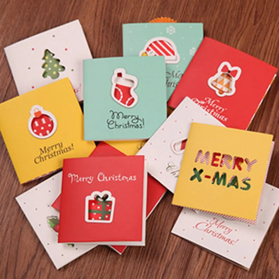 12/16/24 PCS Random Christmas Greeting Card Kids Mini Blessing Greeting Cards Envelope New Year Postcard Gift Card Xmas Party