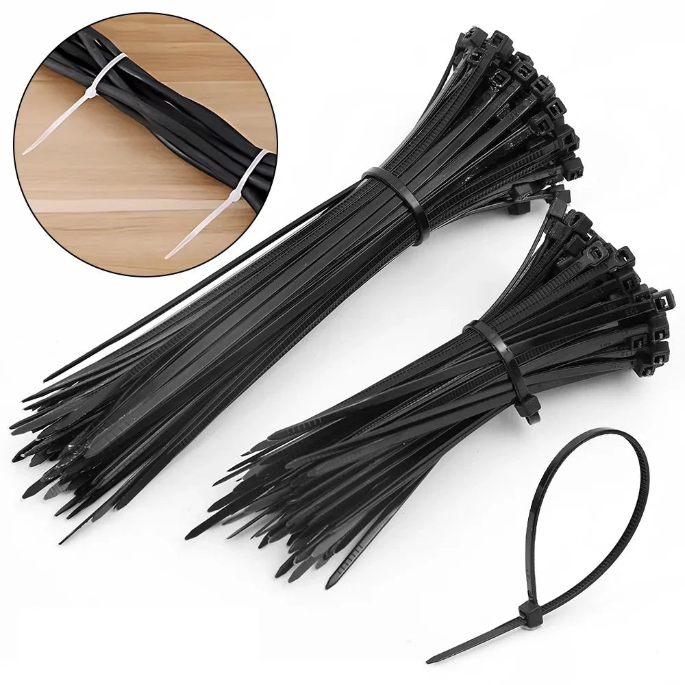 500/100Pcs Wholesale Plastic Nylon Cable Ties Self-locking Cord Straps Adjustable Cables Fastening Loop Home Office Wire Zip Tie