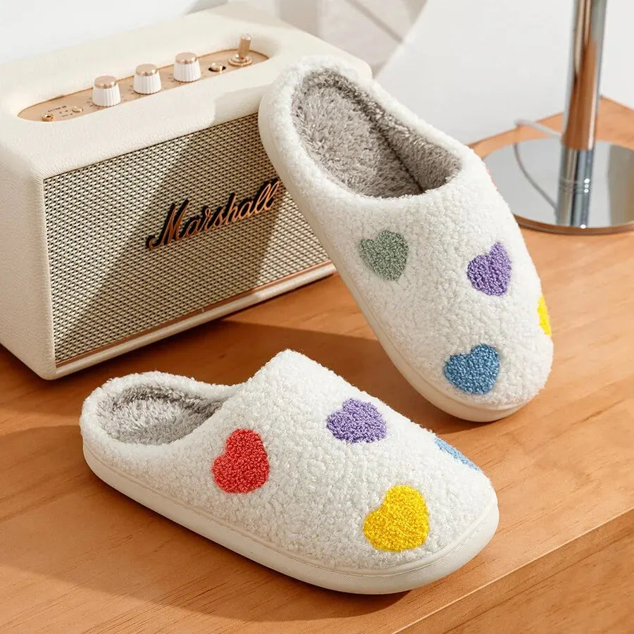 Women's Cute Small Heart Design Slippers Multicolor Winter Home Shoes Romantic Love Comfy Flat Girl Friend Gift Houseshoes