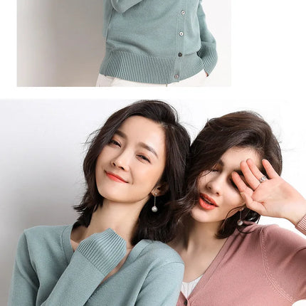 Women Cardigans Autumn Winter 2023 Single Breasted V-neck Knitted Sweater Fashion Short Knitwear Solid Jumpers