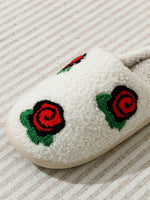 Women's Slippers Valentine's Day Rose Embroidery Fuzzy Romantic Love Comfy Flat Girl Valentine Gift Winter Home Shoes