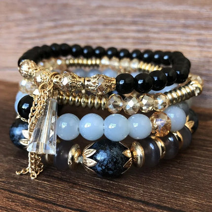 4Pcs Set Korean Boho Multicolor Crystal Beads Rope Bracelets for Women Girls Ethnic Heart Charm Wrap Bangle Pulseira Feminina