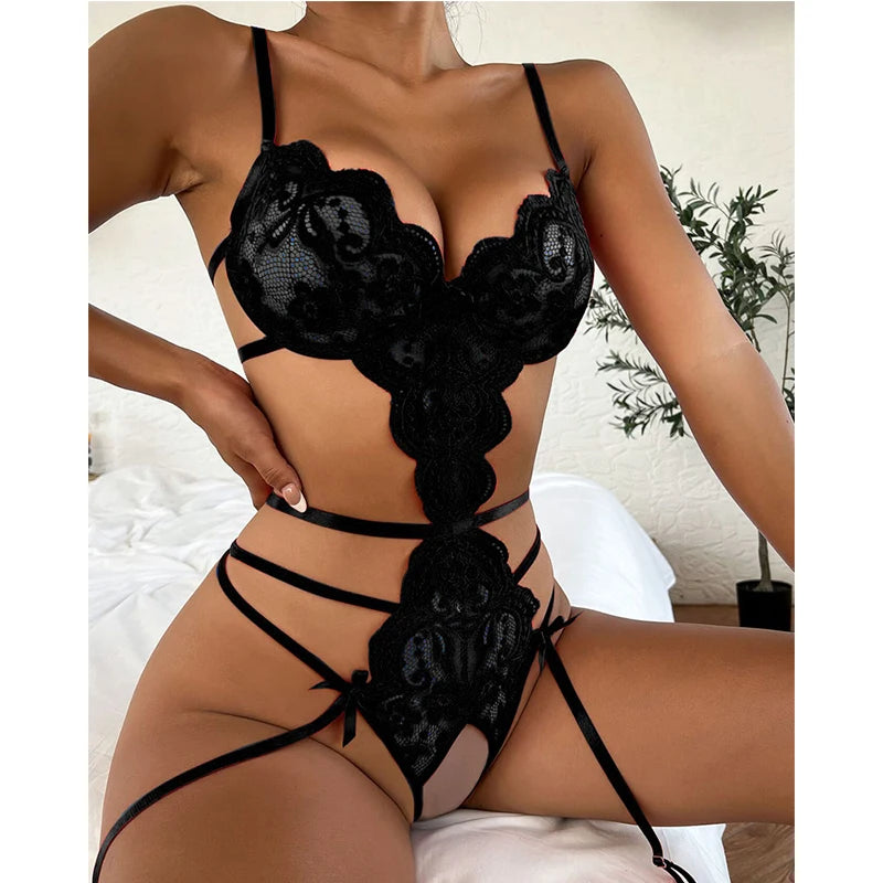 Women Crotchless Sexy Bodysuit Lingerie Babydoll Dress Porn Role Play Body Underwear See Through Erotic Costumes Exotic Sex Set