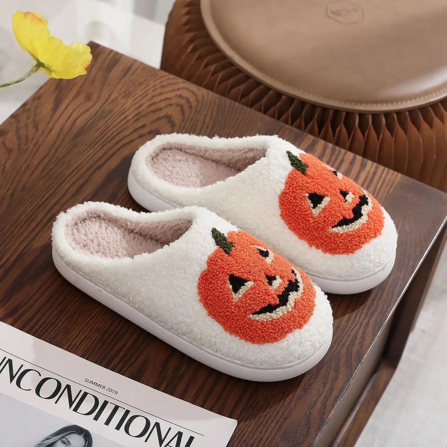 Warm Plush Slippers Women's Winter Halloween Black Spider Web Home Cotten Slippers Flip Men Indoor Floor Slippers Party Gifts